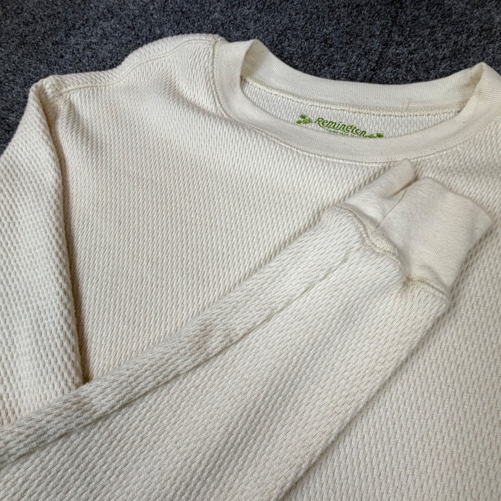 VTG Remington Mens L Large Cream Waffle Knit Thermal Long Sleeve Shirt Cotton